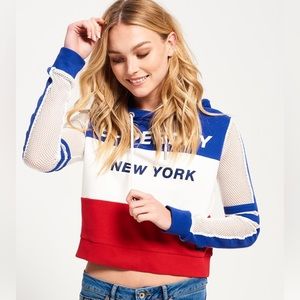Superdry New York Mesh Sleeve Crop Hoodie